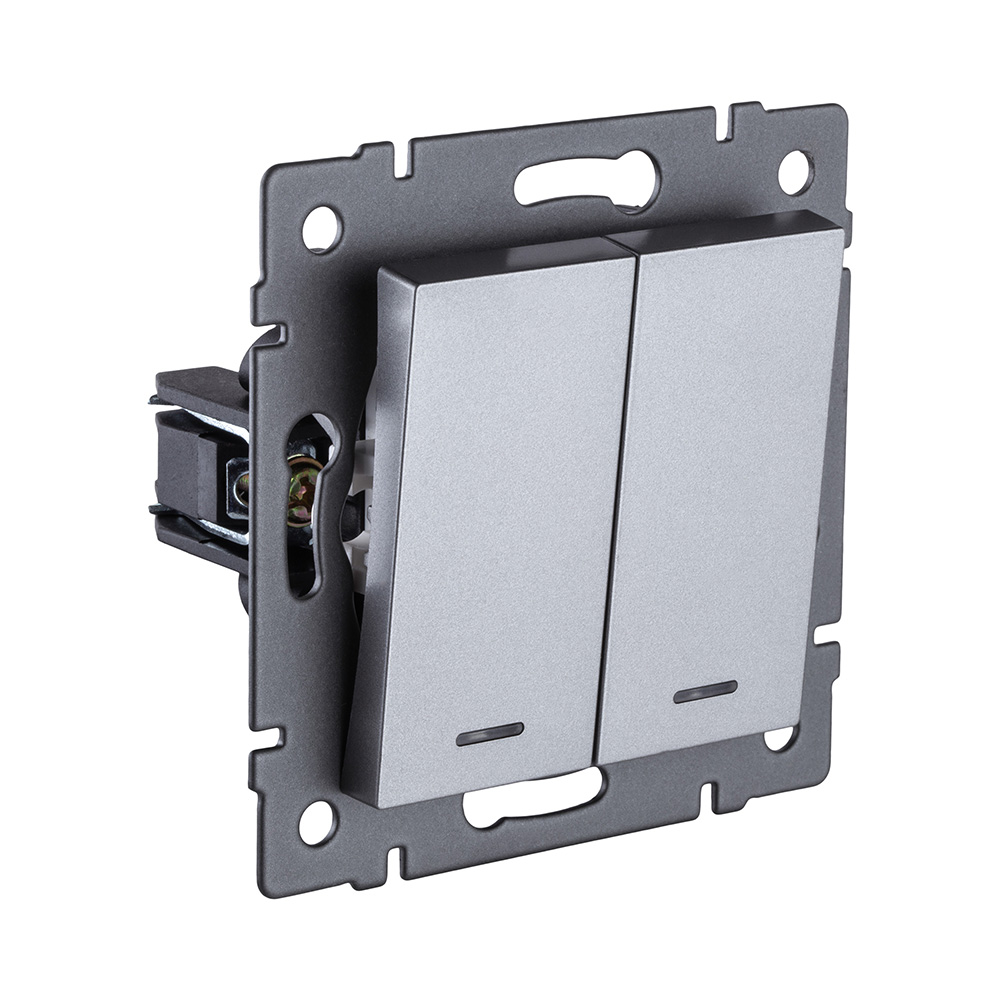 Выключатель 2-клавишный проходной 10А/250В с LED подсветкой, серый Kollinger REA-S-010GY для Aspekt, Eleganz, Reflex в Санкт-Петербурге