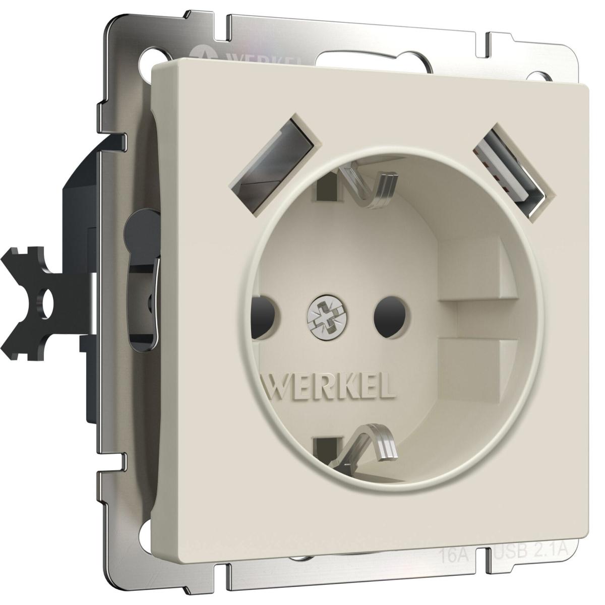 Розетка с заземлением, шторками и USBх2 Werkel 4690389192005 W1171562 a062426 в Санкт-Петербурге