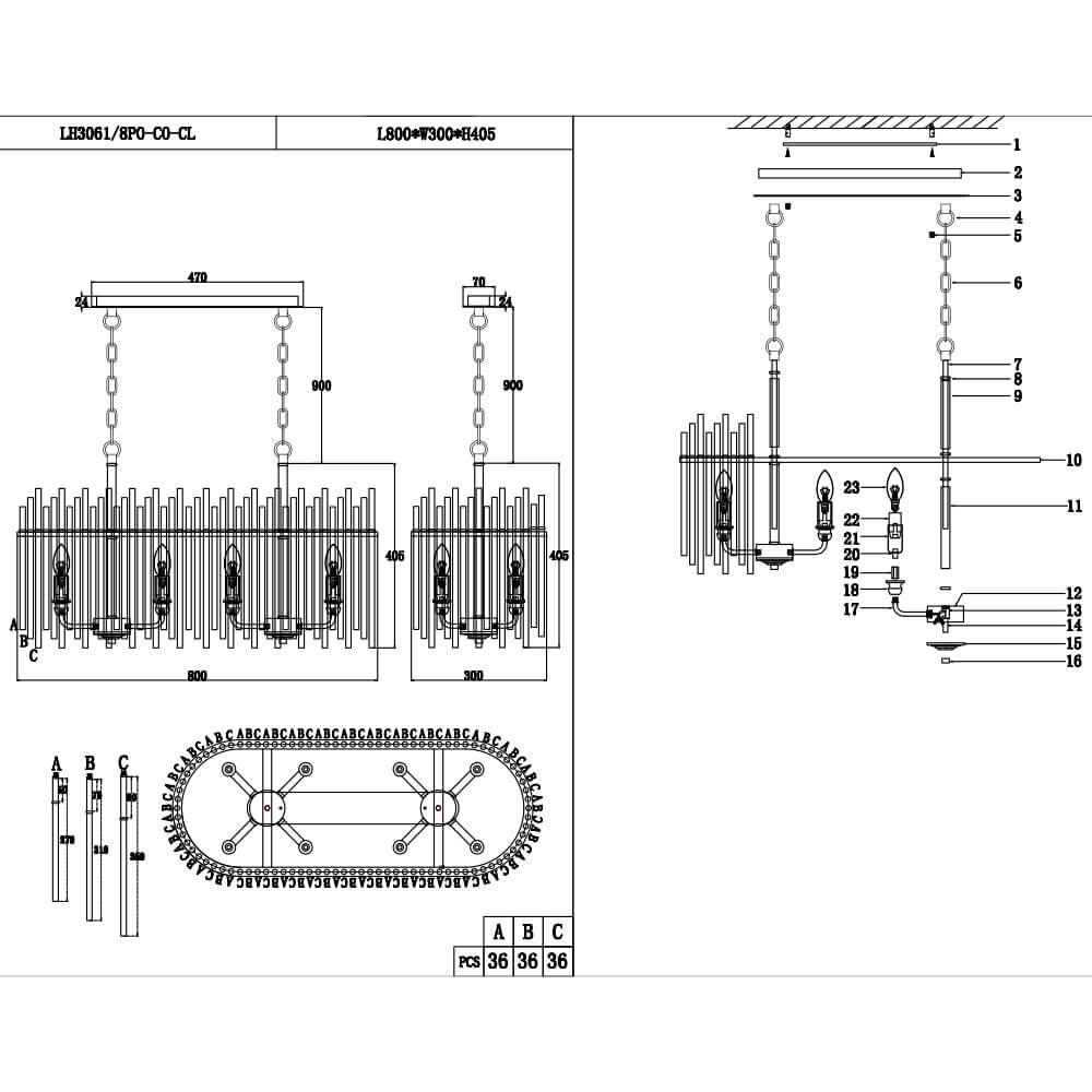 Подвесная люстра Lumien Hall Alte LH3061/8PO-CO-CL в Санкт-Петербурге