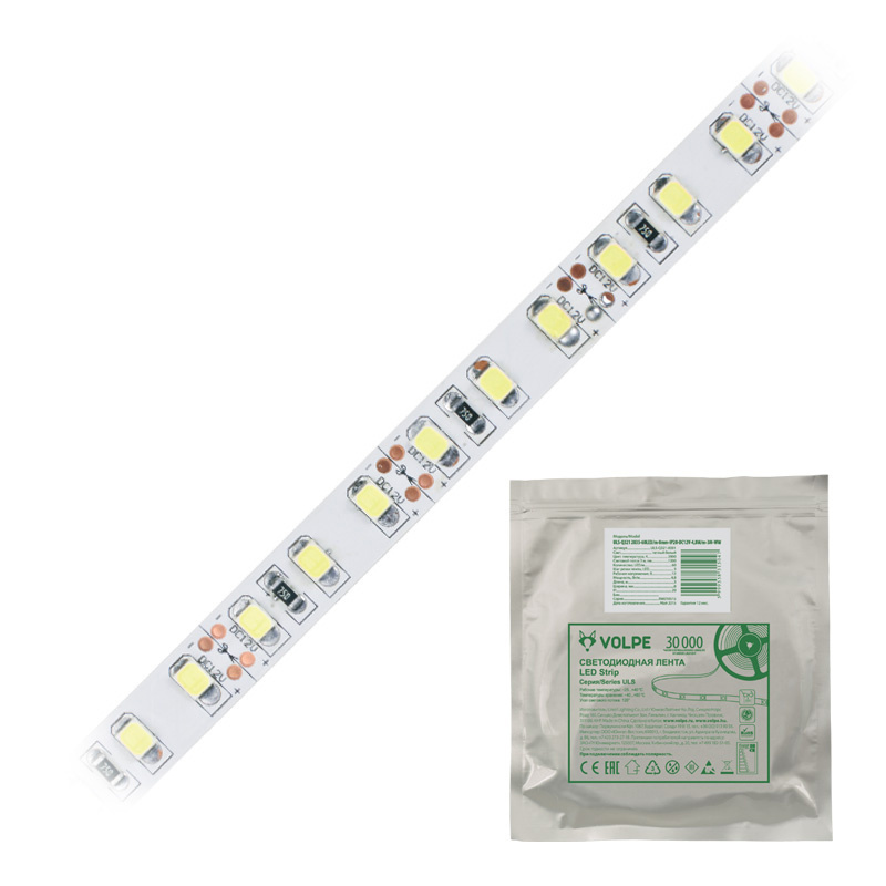 Светодиодная лента Volpe (UL-00000882) 9,6W/m 120LED/m 2835SMD холодный белый 5M ULS-Q331 2835-120LED/m-8mm-IP20-DC12V-9,6W/m-5M-DW катушка в Санкт-Петербурге