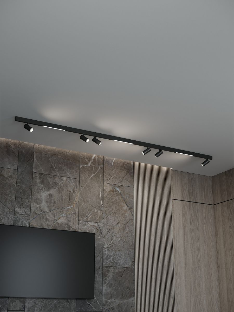 Трековая система со светильниками №5 трехфазная накладная Eldeko (48В, форма - прямая, 3м, 3000K) черная Hesby Lighting HSBL_kompl_E005_NI3B3K в #REGION_NAME_DECLINE_PP#