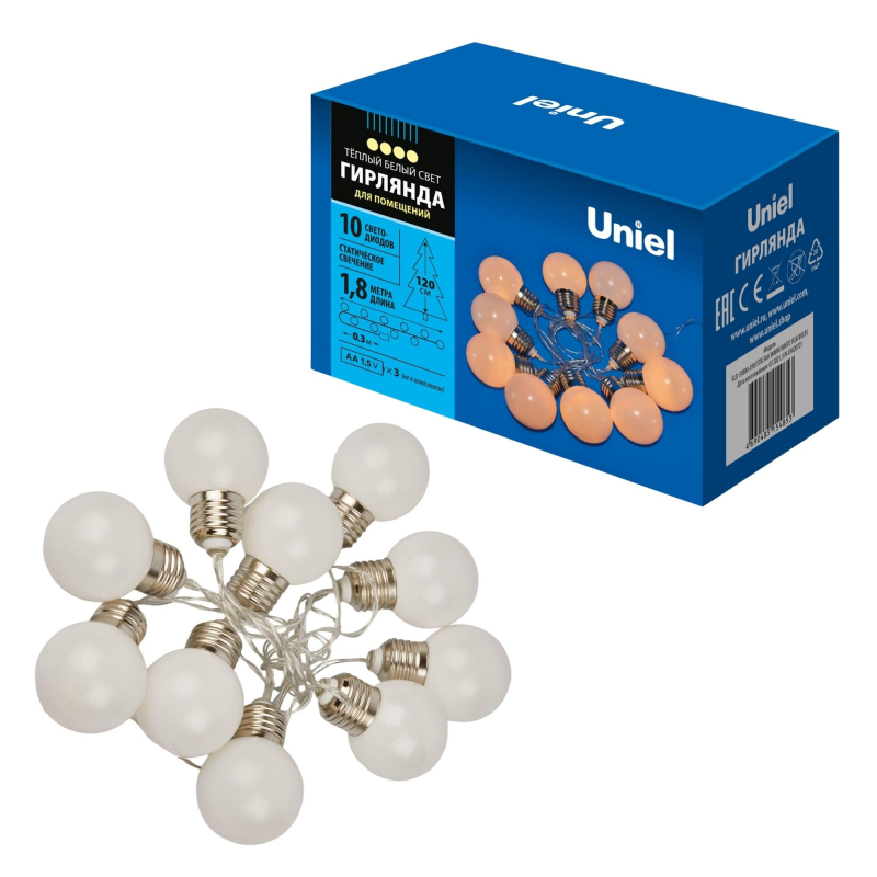 Гирлянда Uniel ULD-S1800-010/STB/3AA WARM WHITE IP20 BULBS в Санкт-Петербурге