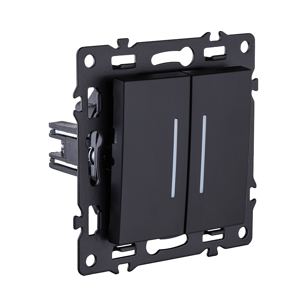 Выключатель 2-клавишный проходной 10А/250В с LED подсветкой, черный Kollinger Asthetik AS-011BK в #REGION_NAME_DECLINE_PP#