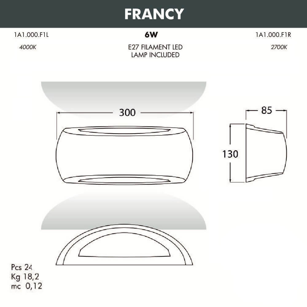 Уличный настенный светильник Fumagalli Francy 1A1.000.000.AYF1R в Санкт-Петербурге