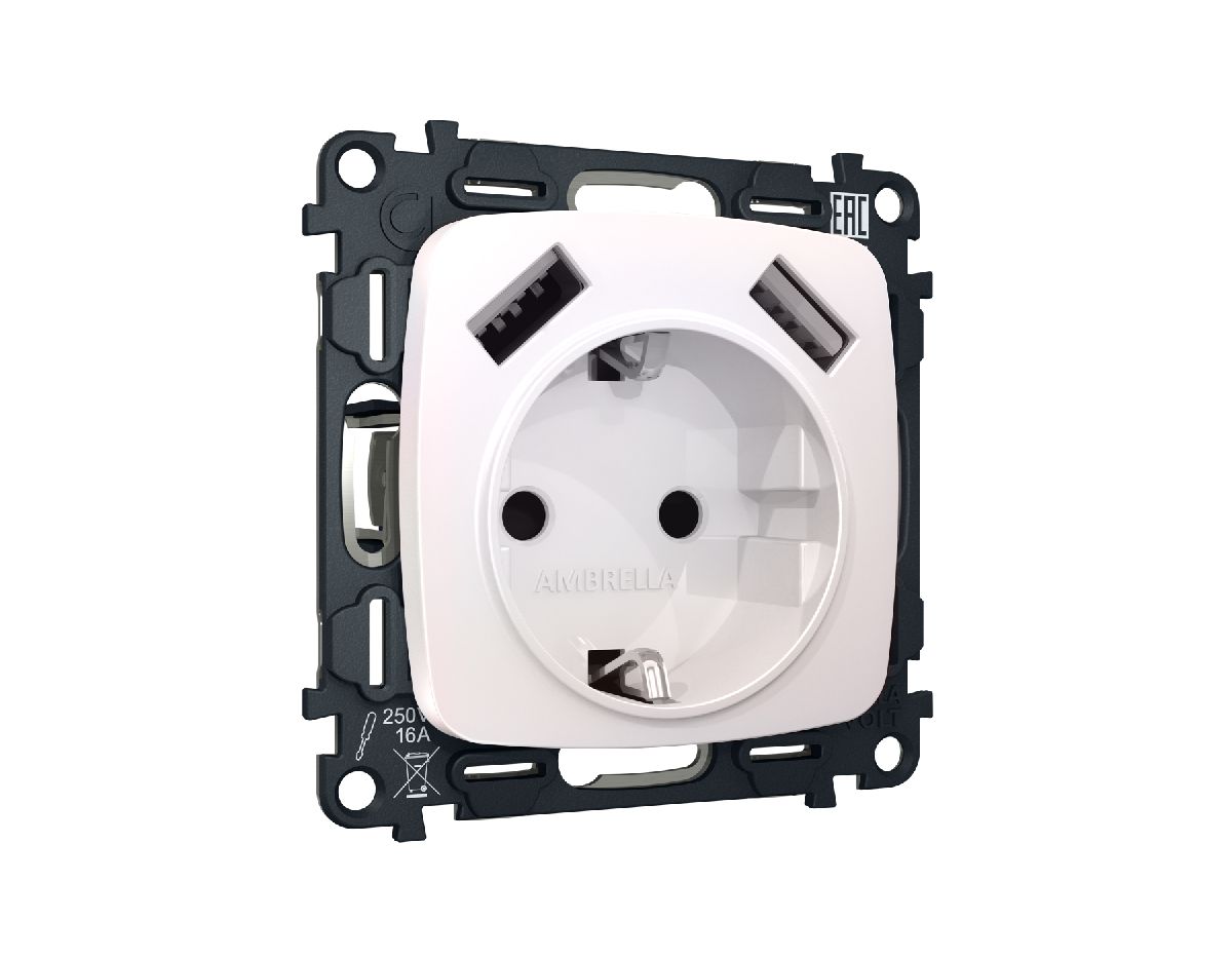 Комплект механизма розетки 2USB A+A 18W (быстрая зарядка) с/з Ambrella Volt Omega MO209010 в Санкт-Петербурге