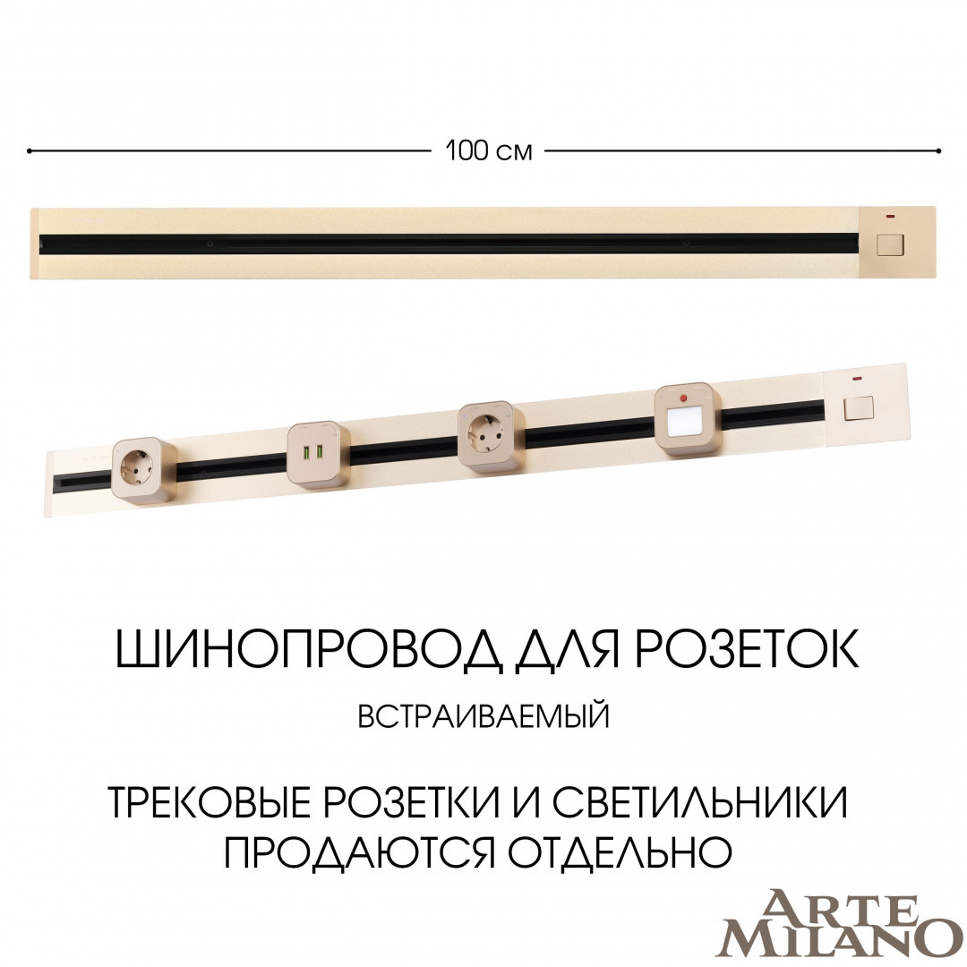 Встраиваемый шинопровод с выключателем Arte Milano Am-track-sockets 385201TBB/100 Gold в Санкт-Петербурге