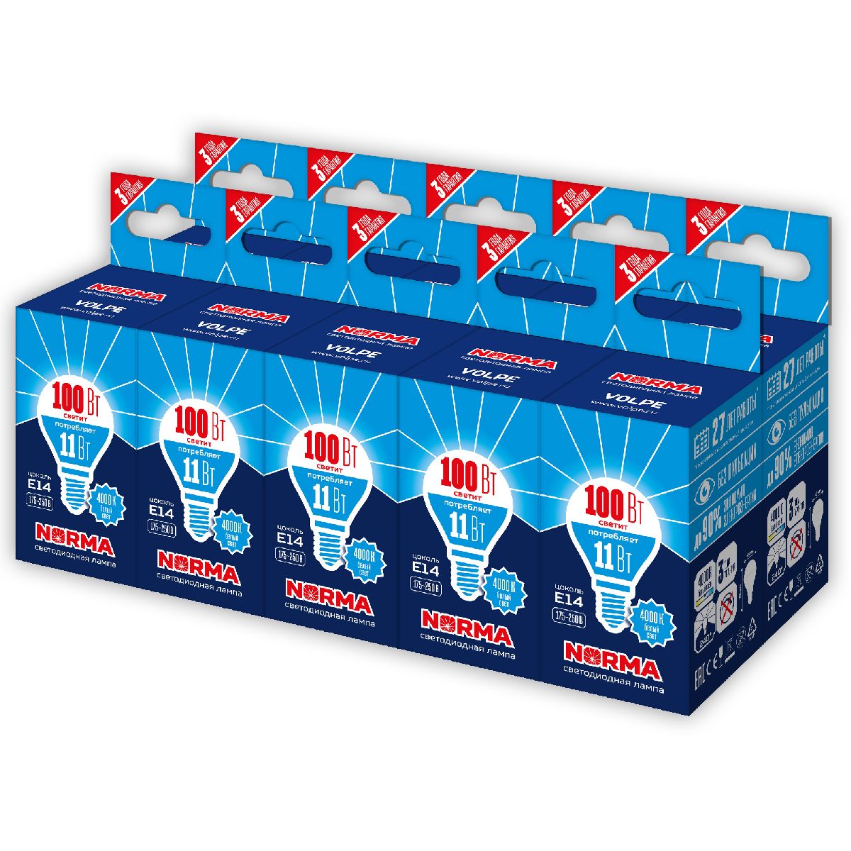 Лампа светодиодная Volpe Norma LED-G45-11W/NW/E14/FR/NR Набор из 10штук UL-00012503 в Санкт-Петербурге