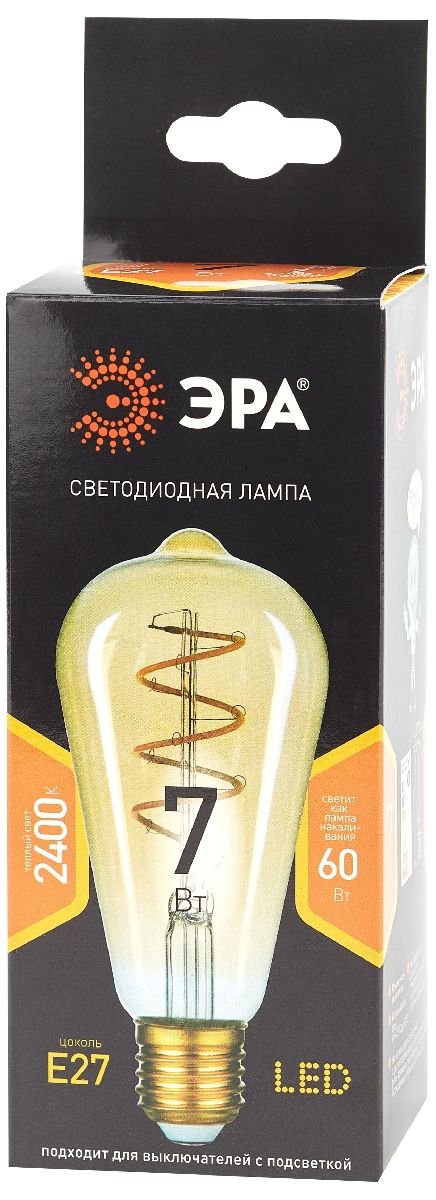 Лампа светодиодная Эра E27 7W 2400K F-LED ST64-7W-824-E27 spiral gold Б0047665 в Санкт-Петербурге