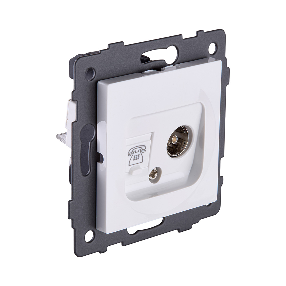 Розетка двойная TV (мама) + телефонная розетка RJ11, белый Kollinger REA-013WH для Aspekt, Eleganz, Reflex в #REGION_NAME_DECLINE_PP#