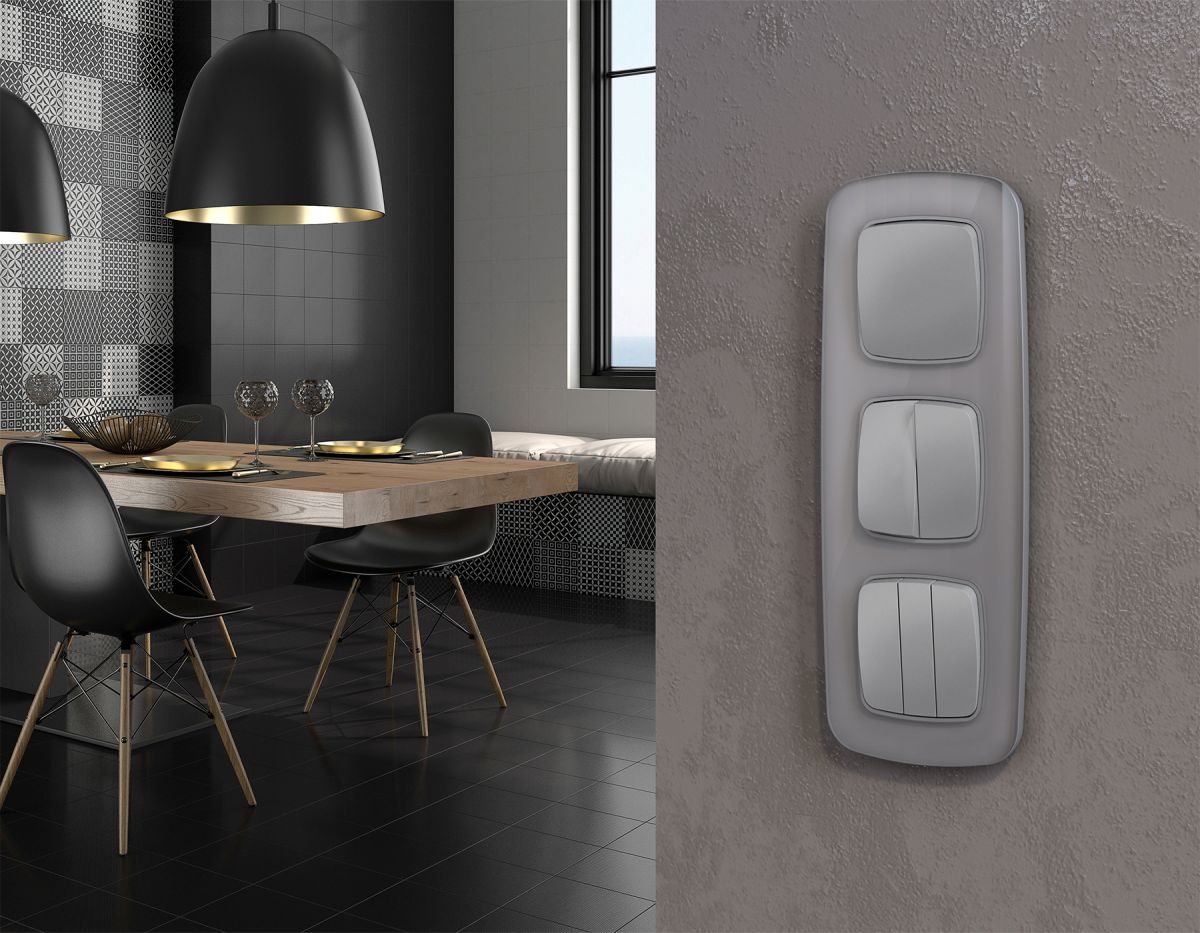 Комплект механизма 2-клавишного перекрестного выключателя Ambrella Volt 10A-250V OMEGA MO503030 Сталь матовый QUANT (OP5030, VM125) в Санкт-Петербурге