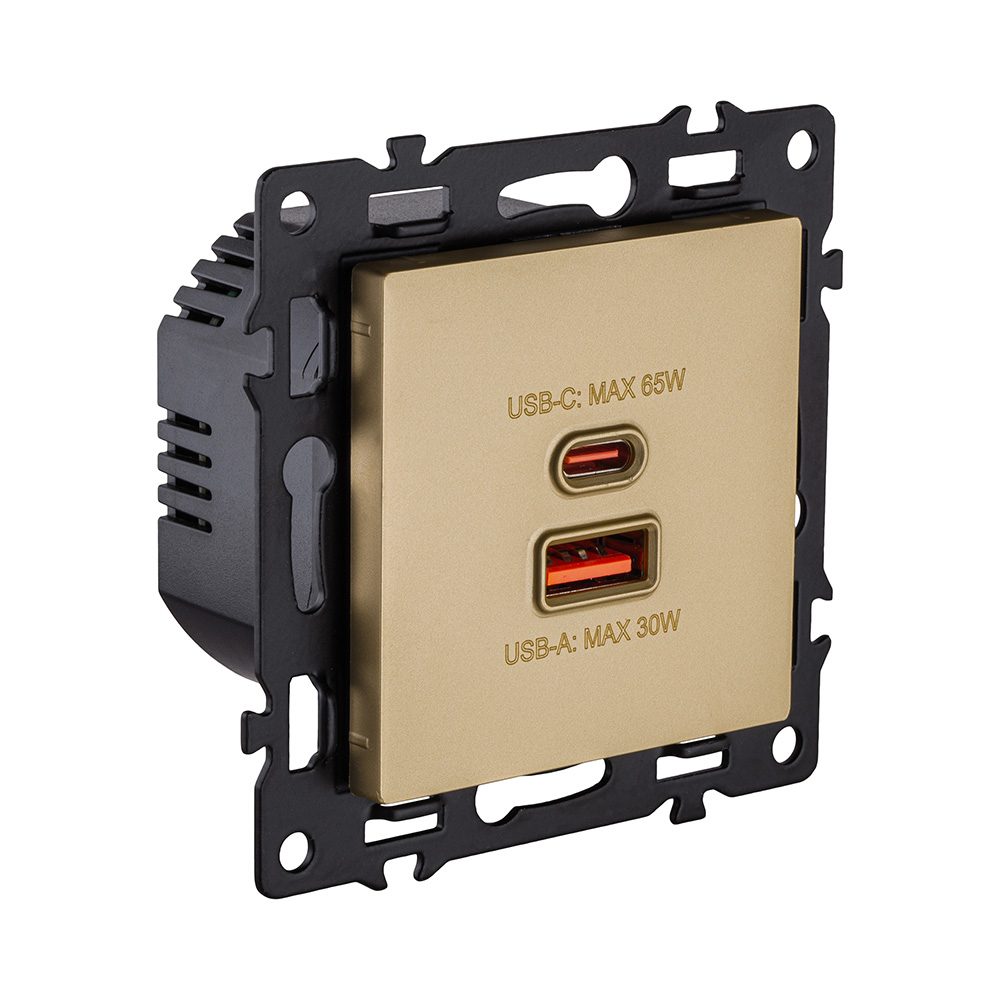 Розетка USB A+C 65W, золотой Kollinger Asthetik AS-024GD в #REGION_NAME_DECLINE_PP#