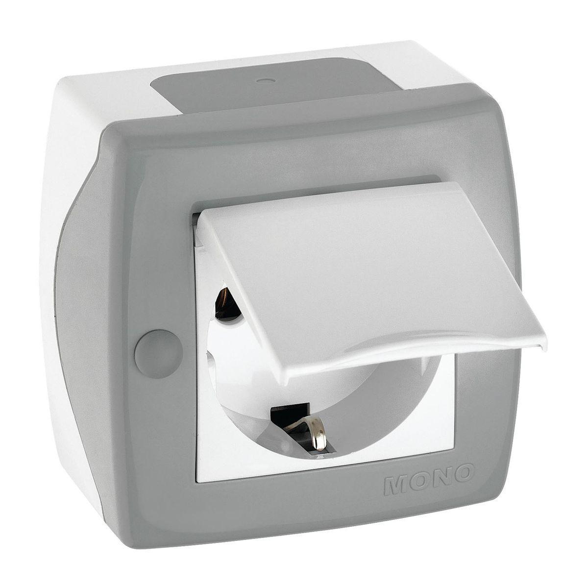 Розетка с заземлением и крышкой Mono Electric Octans IP20 16А 250В бело-серый 104-020007-118 в Санкт-Петербурге