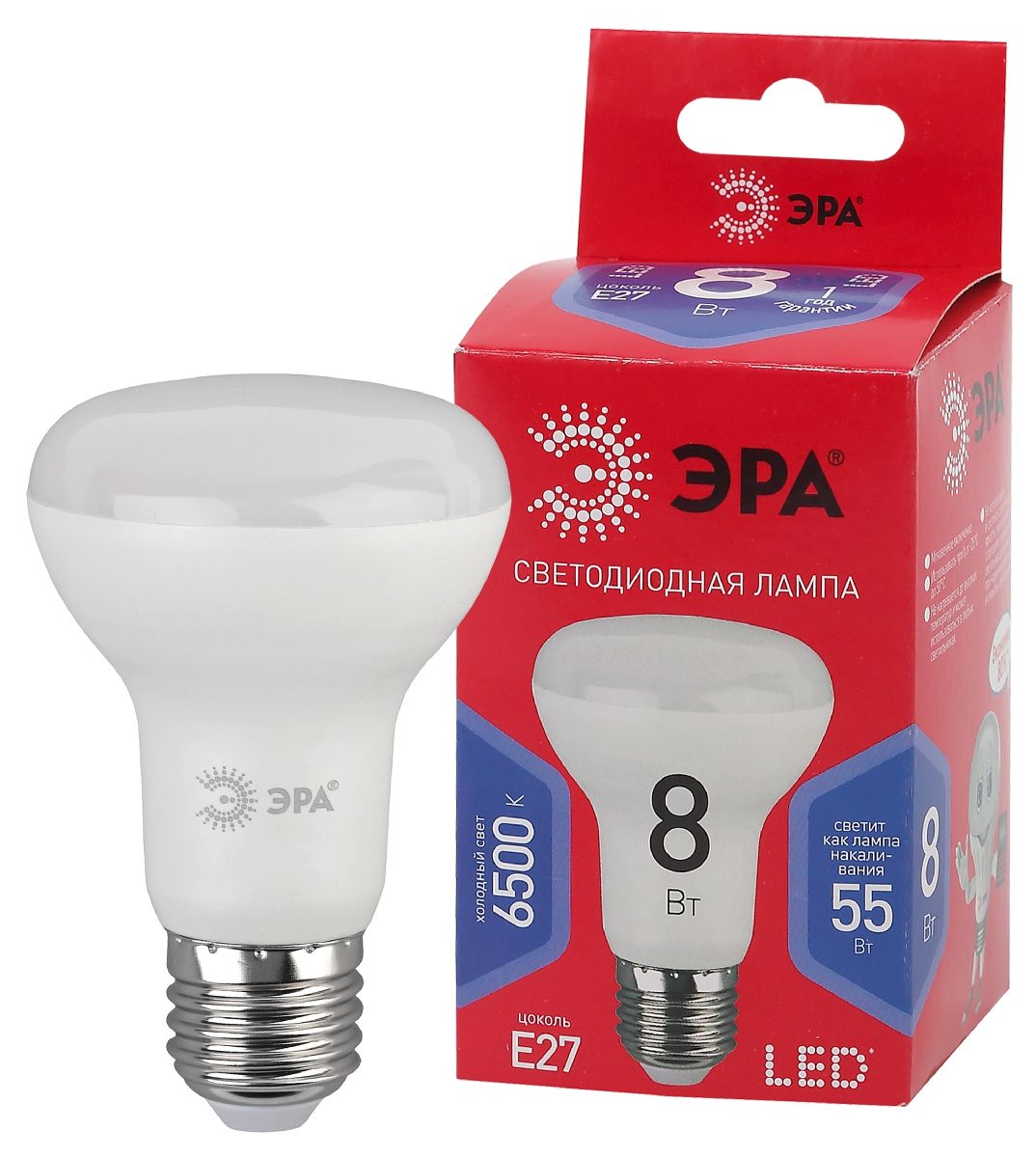 Лампа светодиодная Эра E27 8W 6500K LED R63-8W-865-E27 R Б0045336 в Санкт-Петербурге