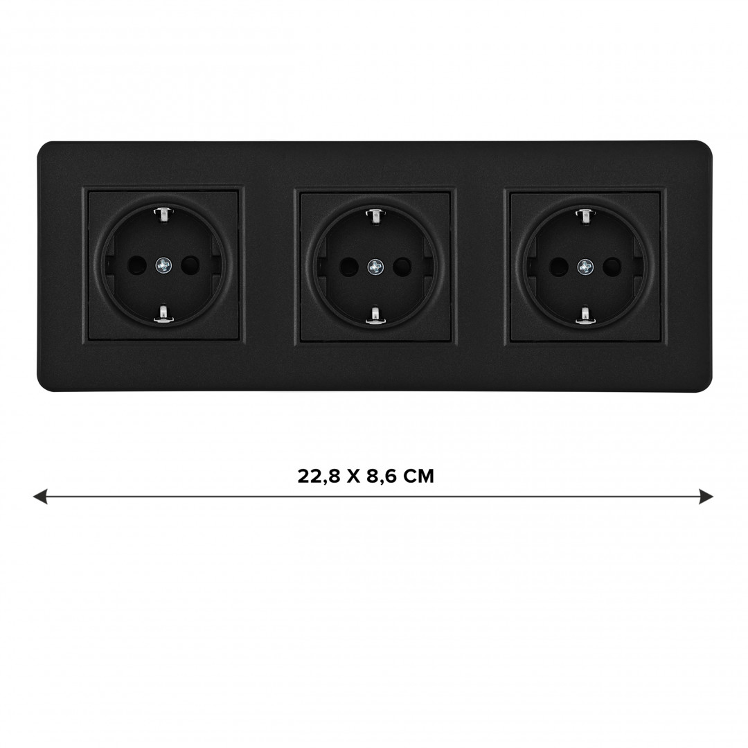 Розетка тройная (трехпостовая) с/з и шторками Arte Milano SET16-3-40-1x3 black в Санкт-Петербурге