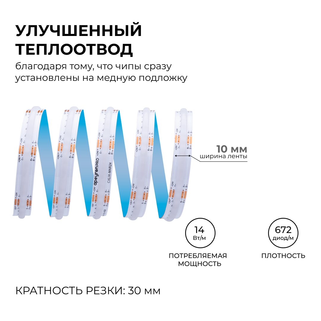 Светодиодная лента Apeyron 24В COB 14Вт/м RGB 5м IP20 00-493 в Санкт-Петербурге