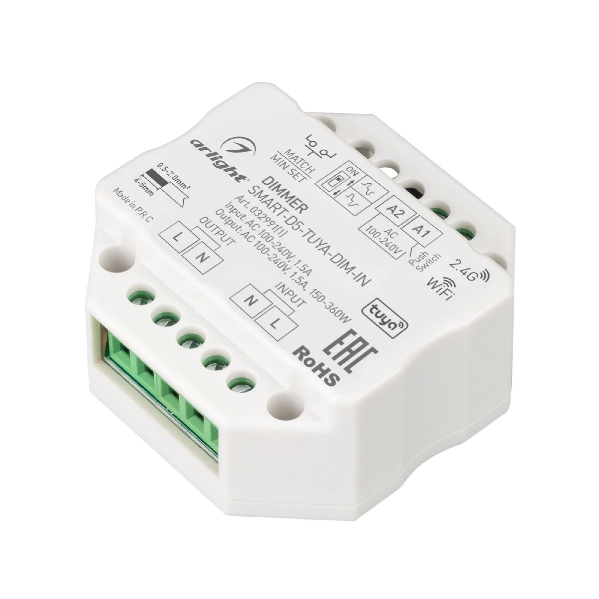 Диммер Arlight SMART-D5-TUYA-DIM-IN (230V, 1.5A, TRIAC, WiFi, 2.4G) 032991(1) в Санкт-Петербурге