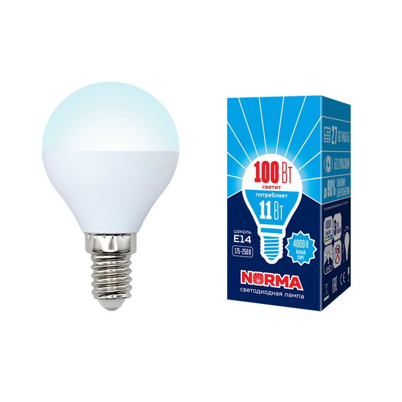 Лампа светодиодная (UL-00003831) Volpe E14 11W 4000K матовая LED-G45-11W/NW/E14/FR/NR в Санкт-Петербурге