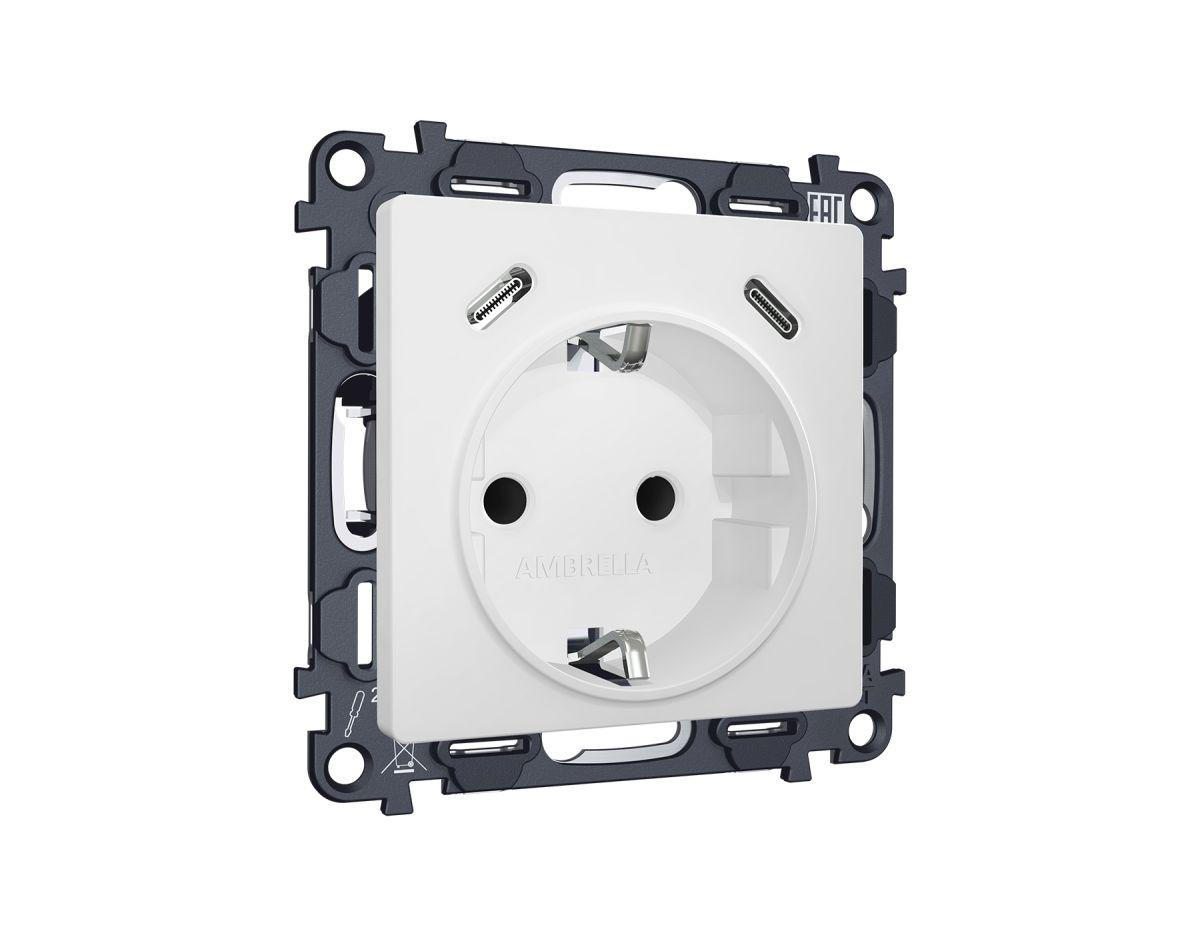 Комплект механизма электрической розетки 2USB С+C 20W с/з на винтовых зажимах 16A-250V Alfa Белый матовый Quant Ambrella Volt MA130510 (AP1305, VM165) в Санкт-Петербурге