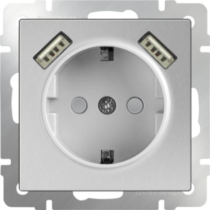 Розетка Werkel с заземлением, шторками и USBх2 серебряный WL06-SKGS-USBx2-IP20 4690389073212 в Санкт-Петербурге