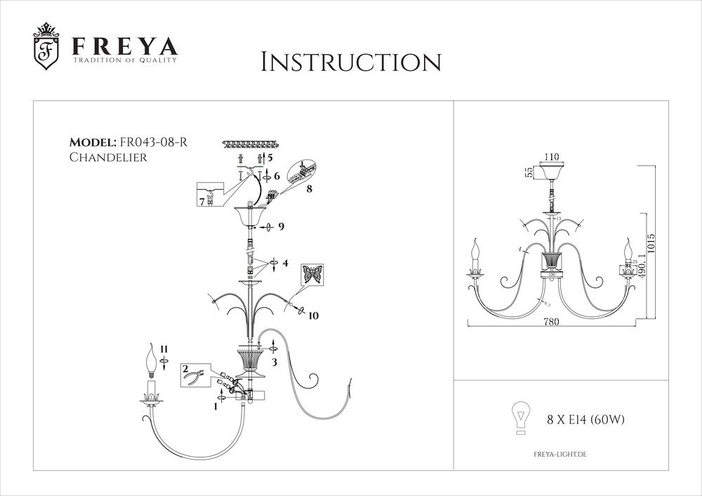 Подвесная люстра Freya Farfalla FR3043-PL-08-BG в Санкт-Петербурге