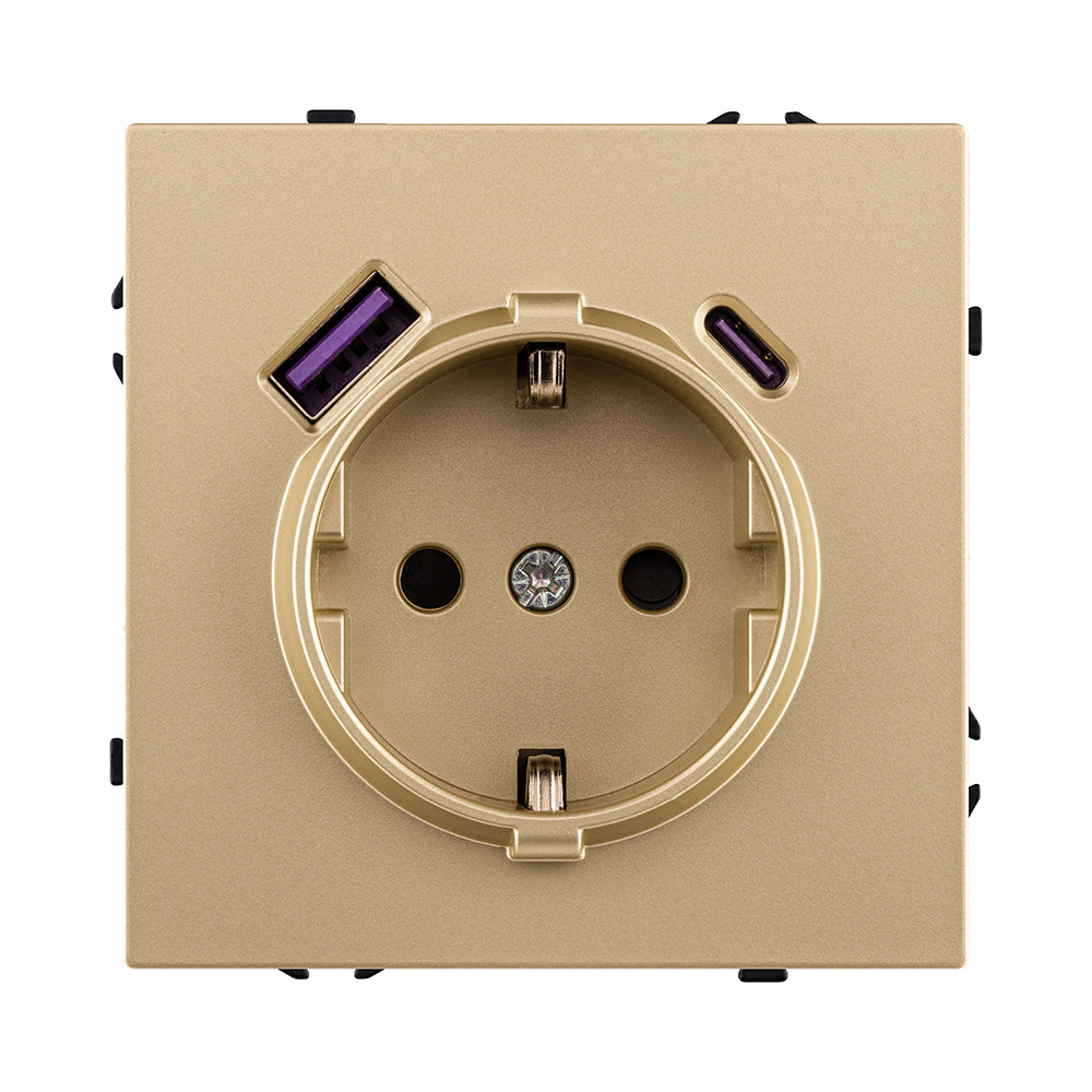 Розетка штепсельная SCHUKO 16A/250 В с USB A+C 20W, золотой Kollinger Eclipse EC-016GD в #REGION_NAME_DECLINE_PP#