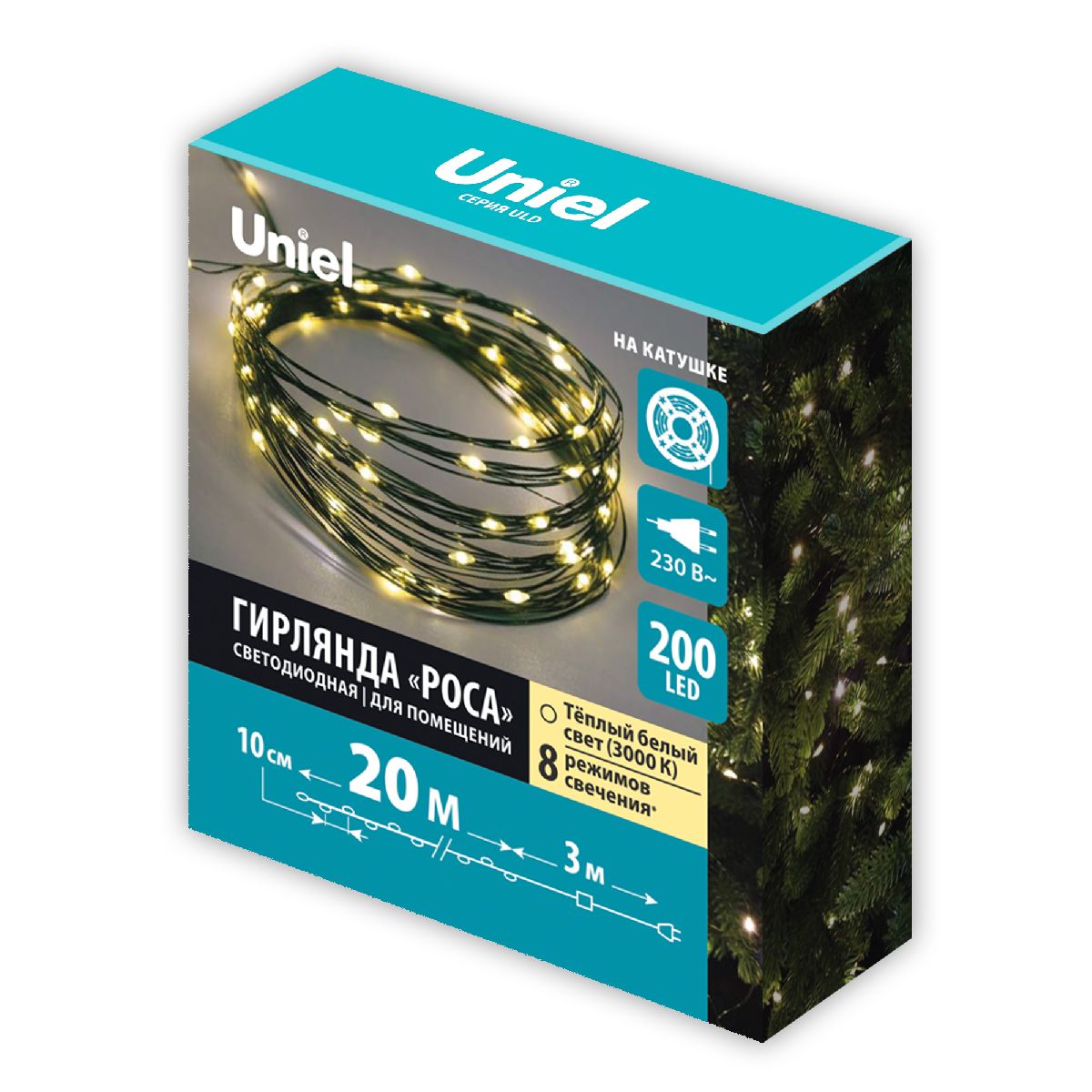 Гирлянда Роса Uniel ULD-S2000-200/DGA WARM WHITE IP20 DEW UL-00012079 в Санкт-Петербурге