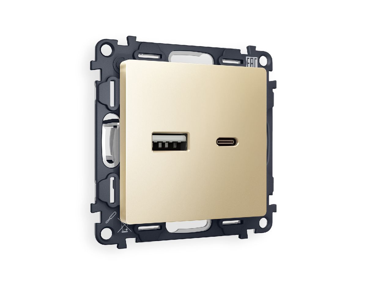 Комплект механизма розетки 2USB A+C 20W (быстрая зарядка) Ambrella Volt Alfa MA611010 в Санкт-Петербурге