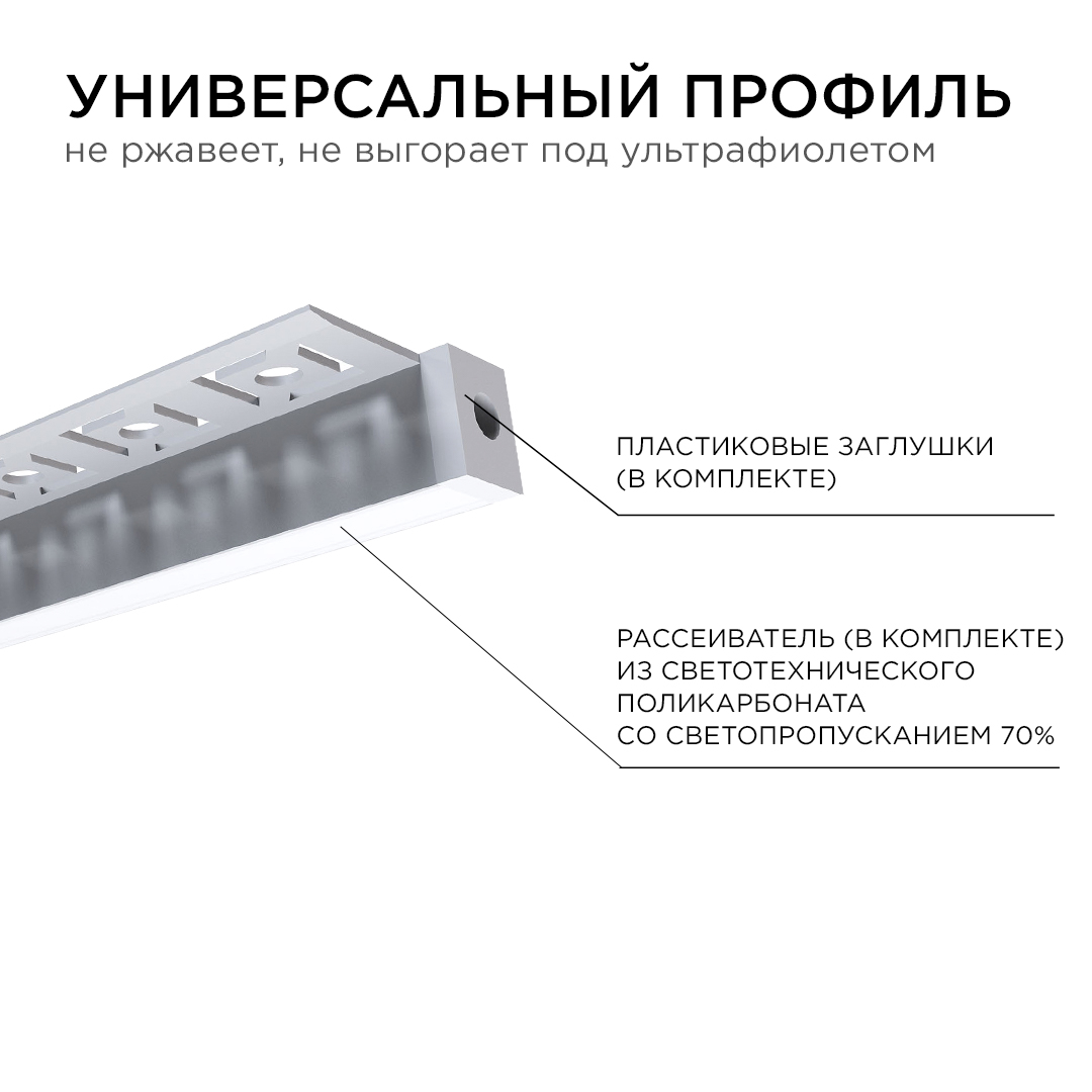 Профиль под гипсокартон Apeyron ширина ленты до 10мм (рассеиватель, заглушки - 2шт) 08-52 в Санкт-Петербурге