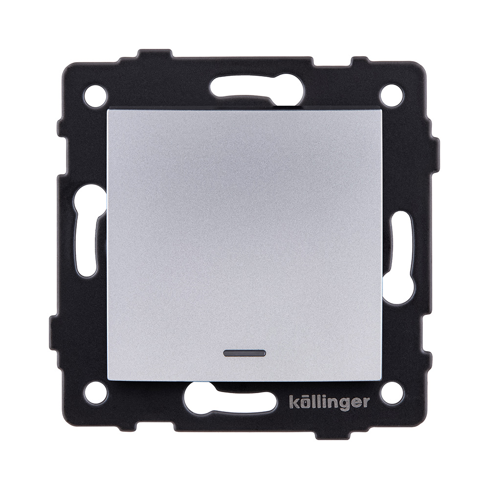 Выключатель 1-клавишный перекрестный 10А/250В с LED подсветкой, изогнутый, серый Kollinger REA-R-015GY для Aspekt, Eleganz, Reflex в Санкт-Петербурге