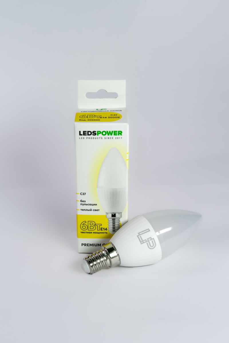 Светодиодная лампа LEDS POWER C37 E14 6Вт 3000К 006666 в Санкт-Петербурге