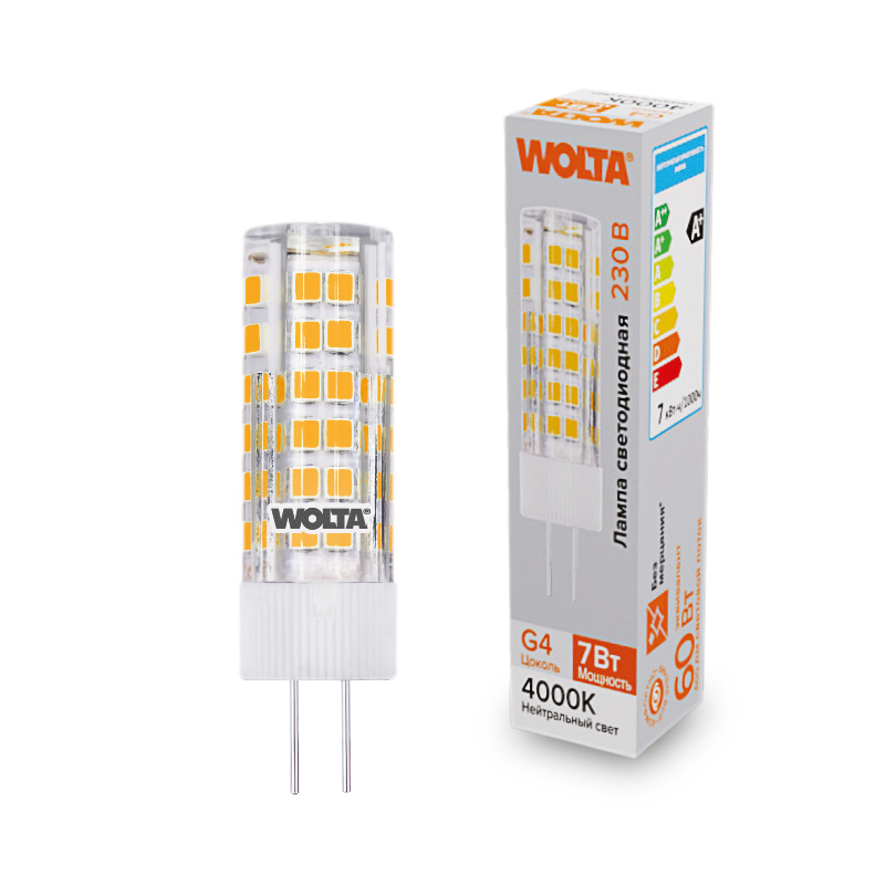 Светодиодная лампа WOLTA 7Вт 4000K G4 кукуруза матовая WSTD-JC-220V7W4KG4-C в Санкт-Петербурге