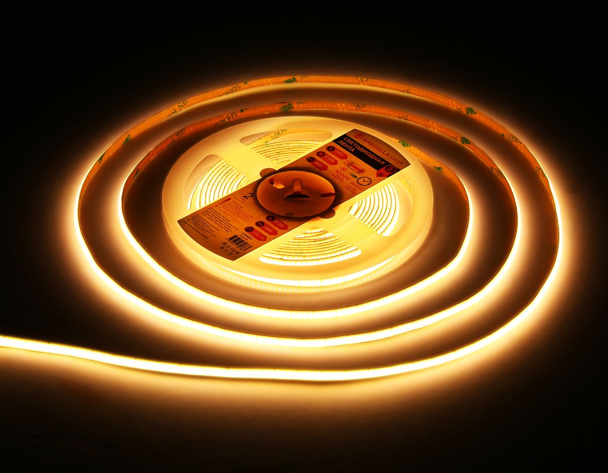 Светодиодная лента Ambrella Light COB 400Led/10W m/ 24V IP20 3000K/ 5m*5mm*2.1mm (2 конт.) GS4611 в #REGION_NAME_DECLINE_PP#