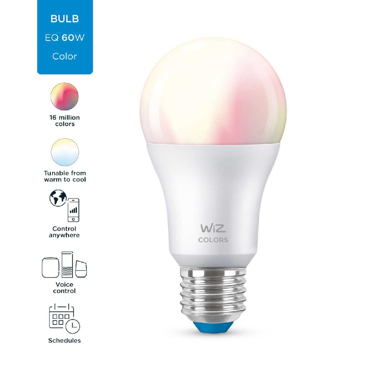 Умная светодиодная лампа Wiz Wi-Fi BLE60WA60E27922-65RGB1PF/6 E27 7W 2200/6500K 929002383602 в Санкт-Петербурге