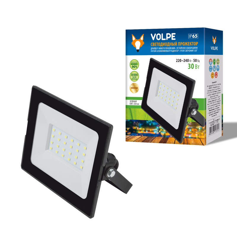 Прожектор Volpe ULF-Q513 30W/GREEN IP65 220-240В BLACK картон в Санкт-Петербурге