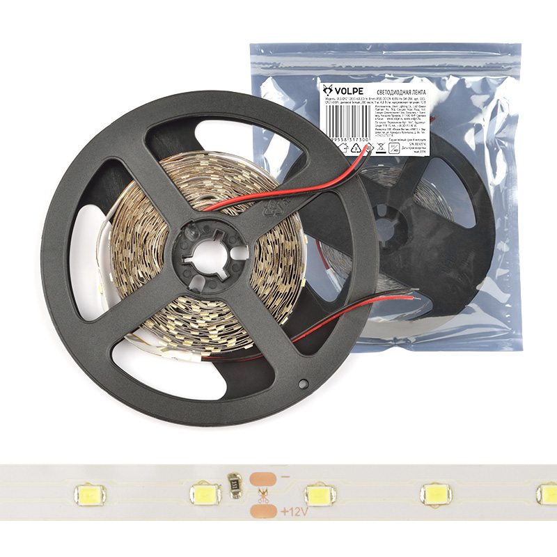Светодиодная лента Volpe ULS-Q921 2835-60LED/m-8mm-IP20-DC12V-4,8W/m-5M-DW катушка в герметичной упаковке в Санкт-Петербурге