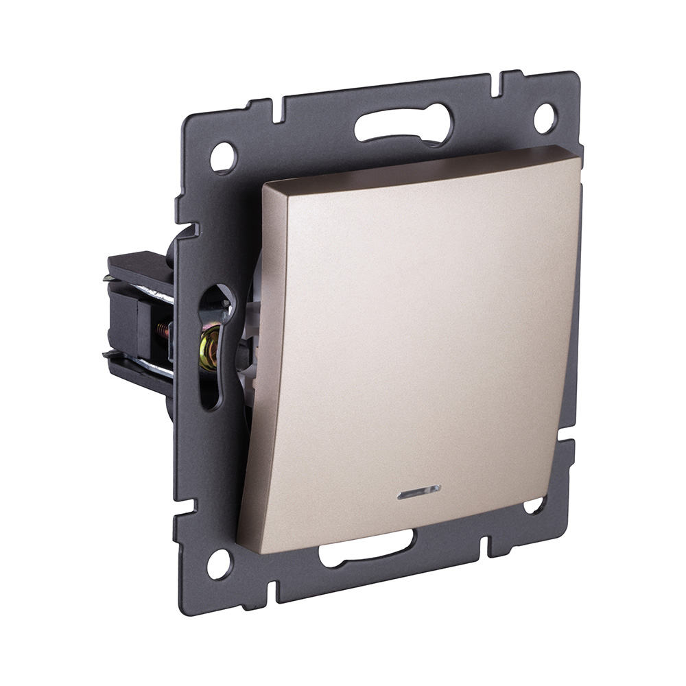 Выключатель 1-клавишный 10А/250В с LED подсветкой, изогнутый, золотой Kollinger REA-R-002GD для Aspekt, Eleganz, Reflex в #REGION_NAME_DECLINE_PP#