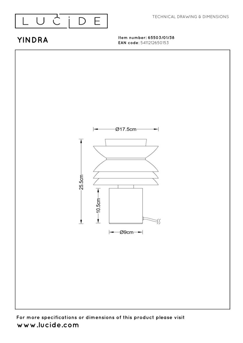 Настольная лампа Lucide Yindra 65503/01/38 в Санкт-Петербурге