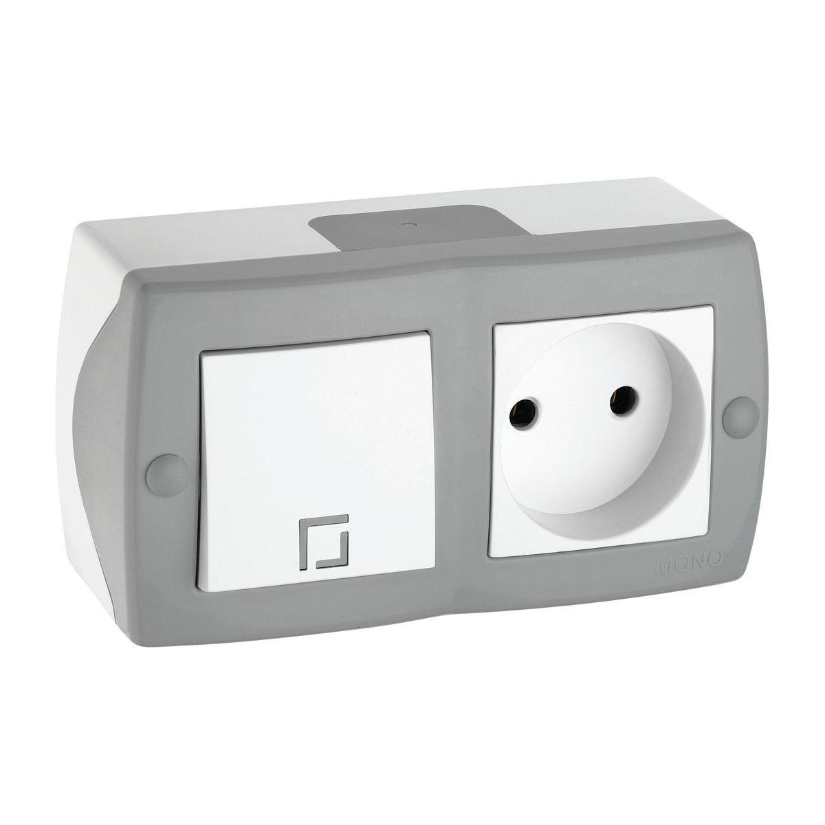 Выключатель одноклавишный + розетка без заземления Mono Electric Octans IP20 10А 250В бело-серый 104-020001-185 в Санкт-Петербурге