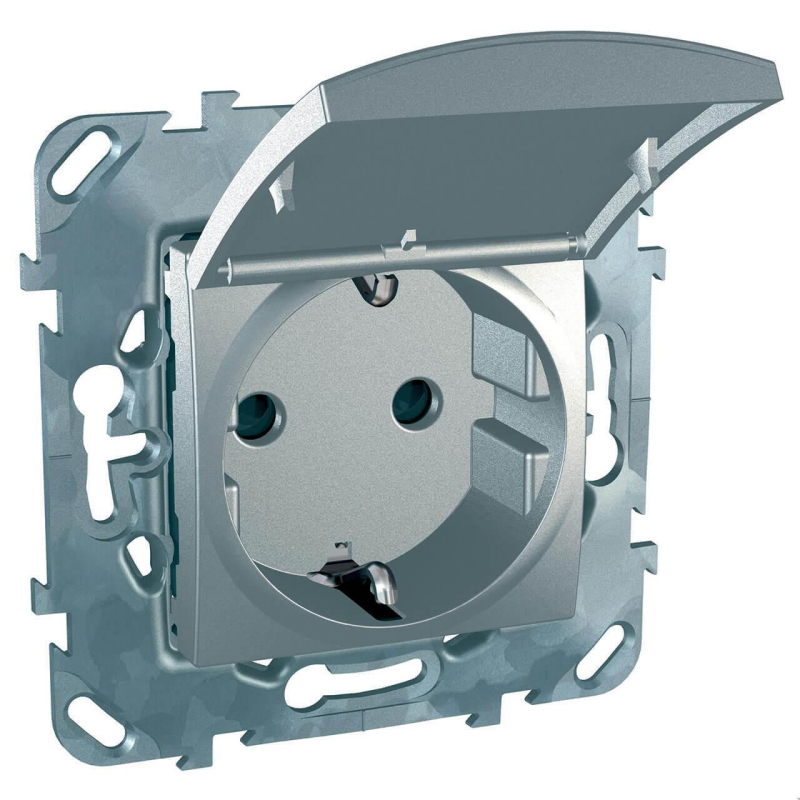 Розетка Schneider Electric Unica с/з со шторкамии крышкой 16A 250V MGU5.037.30TAZD в Санкт-Петербурге