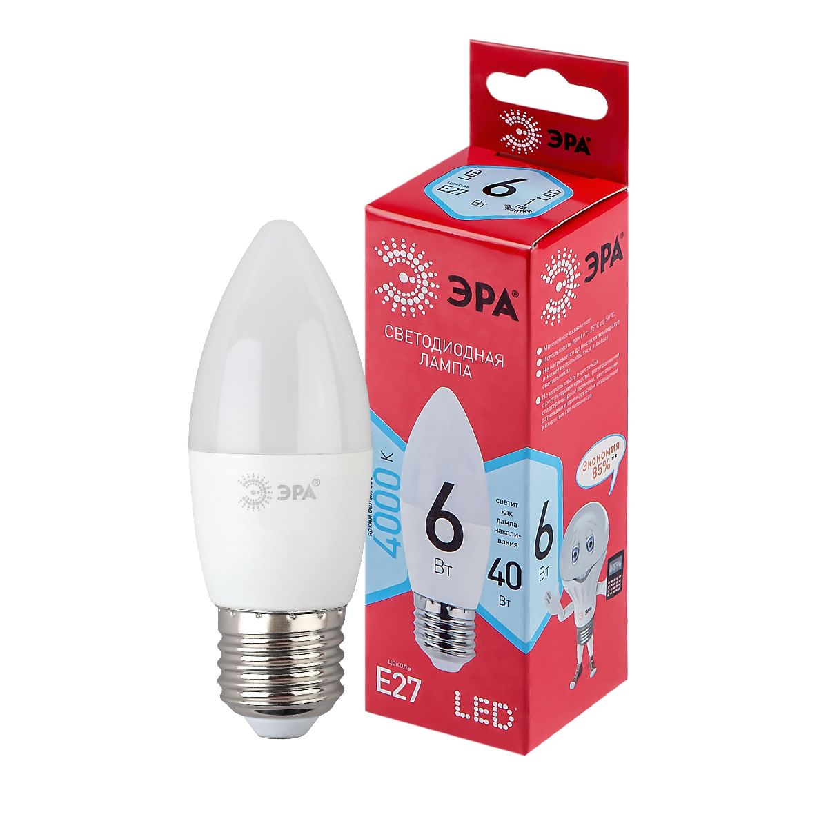 Лампа светодиодная Эра E27 6W 4000K LED B35-6W-840-E27 R Б0050232 в Санкт-Петербурге