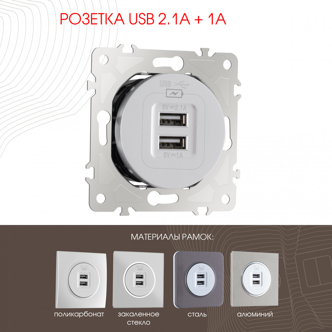 Розетка USB 2.1А+1А Arte Milano 202.46-1.silver в Санкт-Петербурге