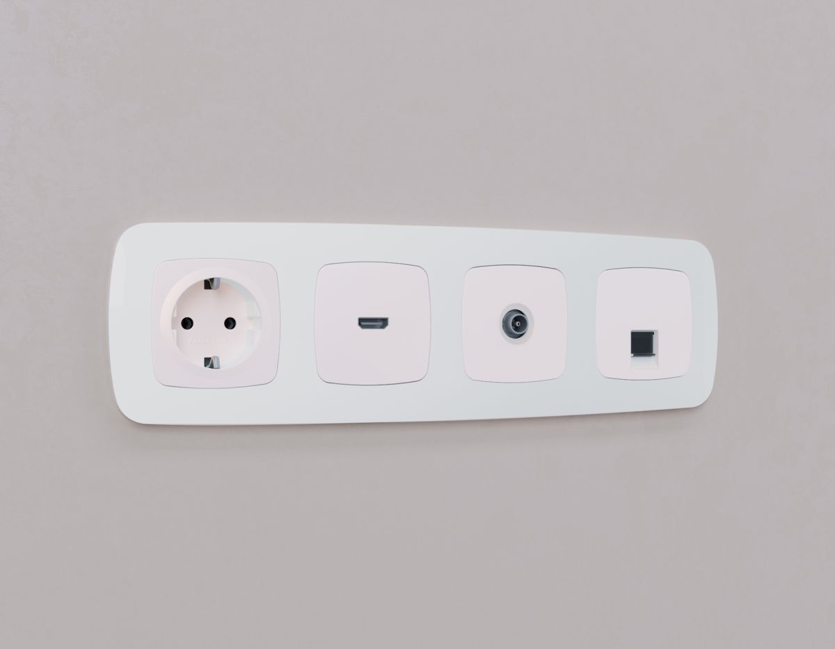 Комплект механизма компьютерной розетки Ambrella Volt RJ-45 (8P8C) CAT6A экранированной с автоматической защитной шторкой OMEGA MO212005 Жемчуг QUANT (OP2120, VM185) в Санкт-Петербурге