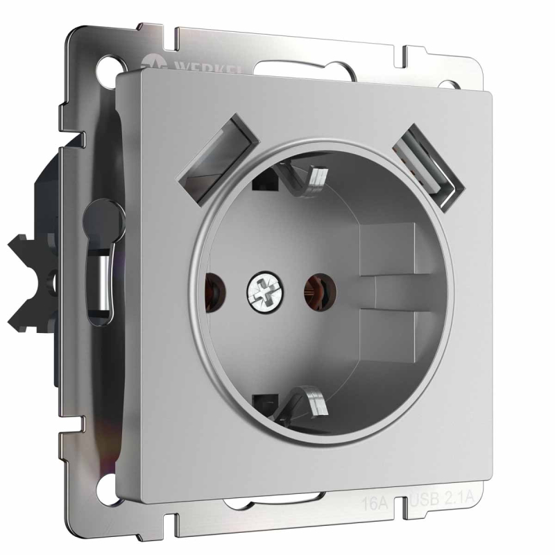 Розетка Werkel с заземлением, шторками и USBх2 серебряная W1171506 4690389156458 в Санкт-Петербурге