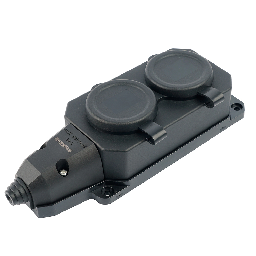Розетка переносная 2-местная c/з Stekker RST16-2-44 250В 16А IP44 черный 50805 в Санкт-Петербурге