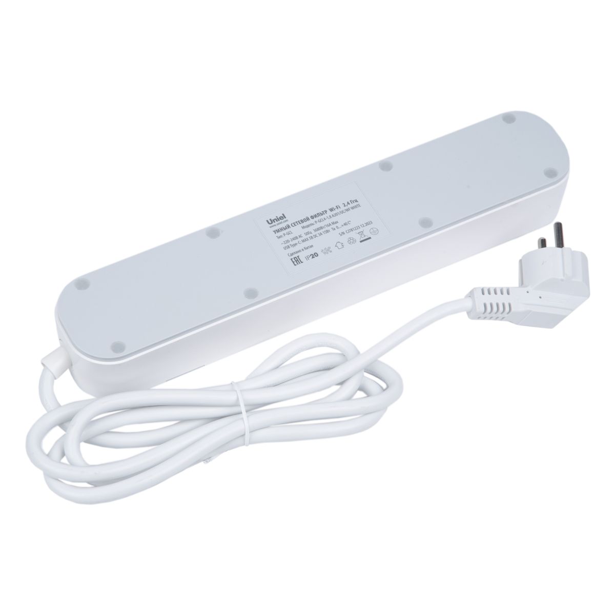 Умный сетевой фильтр Uniel UL-00011386 Wi-Fi. 1.8м Пвс 3х1.5. 4 гнезда. с-з. 2USB+Type-C 5В 3A 16A 3680Вт P-GCL4-1,8 A201/UC/WF WHITE в #REGION_NAME_DECLINE_PP#