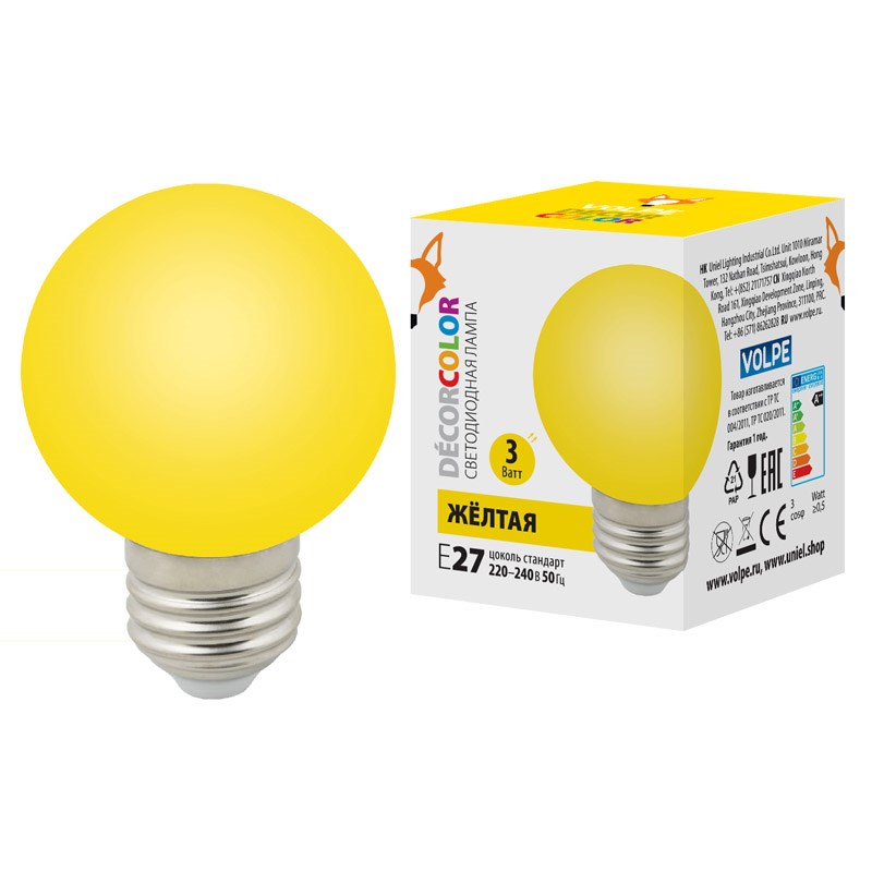 Лампа светодиодная Volpe E27 3W желтая LED-G60-3W/Yellow/E27/FR/С UL-00006961 в Санкт-Петербурге