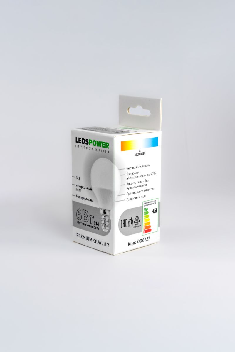 Светодиодная лампа LEDS POWER P45 E14 6Вт 4000К 006727 в Санкт-Петербурге