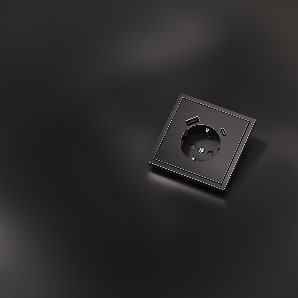 Накладка для розетки с заземлением и защитными шторками с USB A+C S70 Metal (антрацит) Voltum VLSM001012 в Санкт-Петербурге