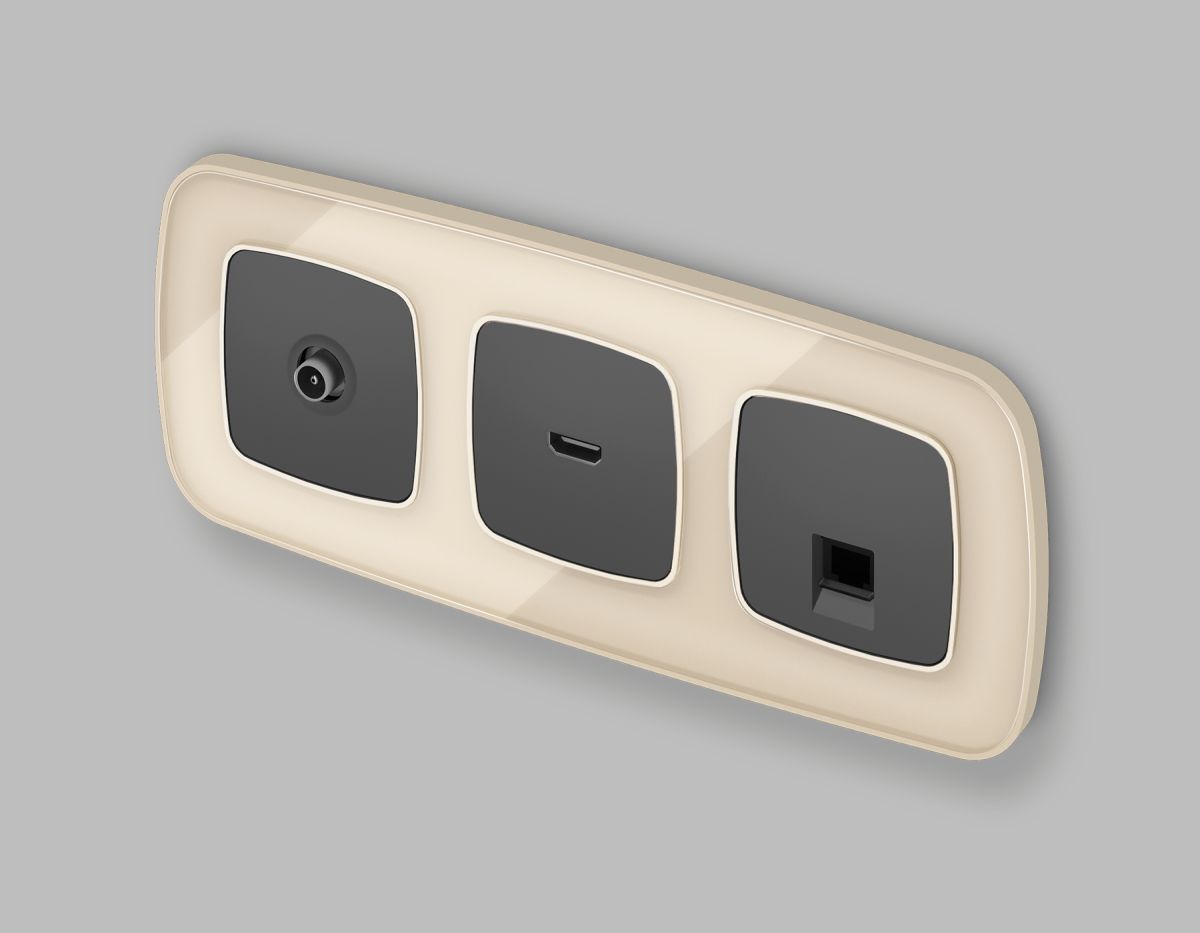 Комплект механизма компьютерной розетки Ambrella Volt RJ-45 (8P8C) CAT6A экранированной с автоматической защитной шторкой OMEGA MO912005 Графит soft touch QUANT (OP9120, VM185) в Санкт-Петербурге