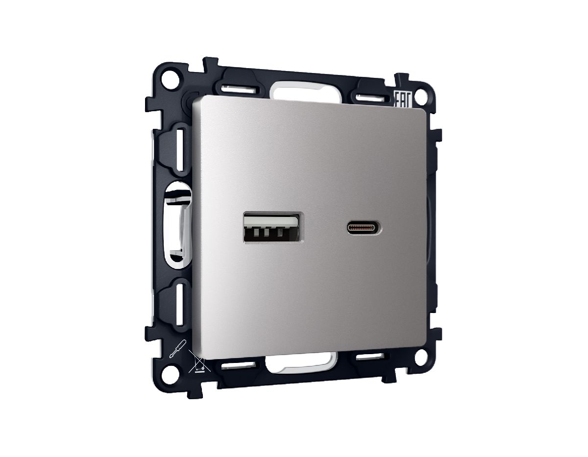 Комплект механизма розетки 2USB A+C 20W (быстрая зарядка) Ambrella Volt Alfa MA511010 в Санкт-Петербурге